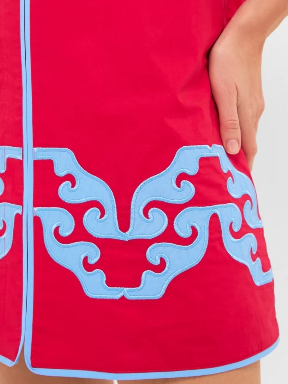 HYACINTH HOUSE Red & Cornflower Blue Embroidered Arem Caftan - Picture 2 of 11